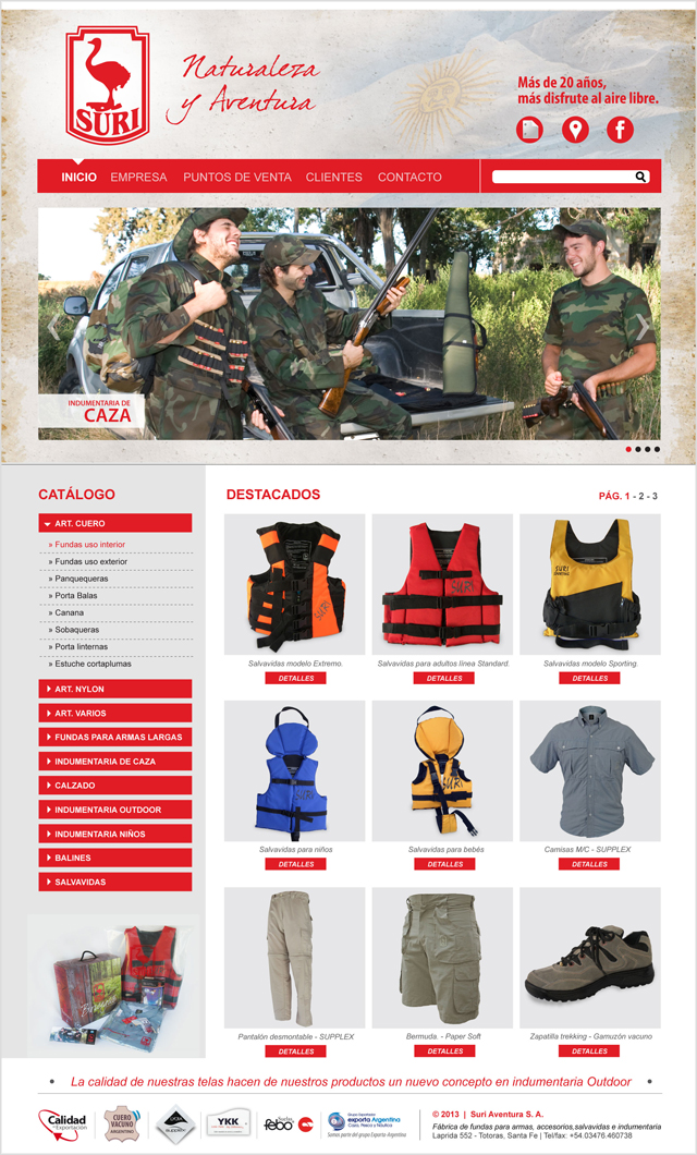 Diseño web Rosario - Fábrica de indumentaria de Caza y Outdoor - Suri: INICIO