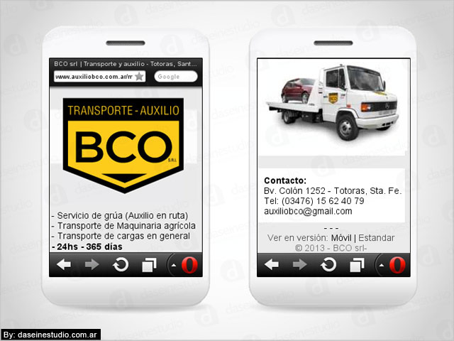 Diseño web para celulares BCO Transporte y Auxilio