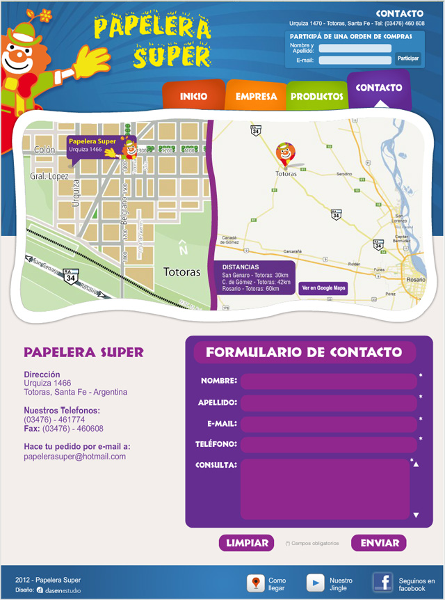 Diseño web Papelera Súper - Contacto