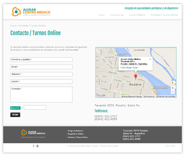 Diseño web responsive Rosario Alvear Centro Medico - Sección Contacto