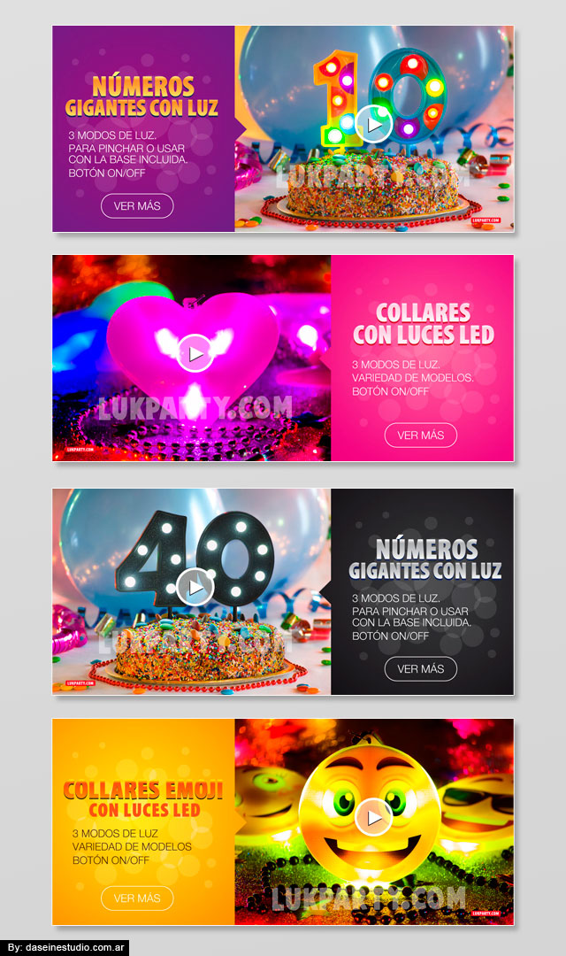 Diseño banners web fullHD - Cotillón mayorista - Collares con luz led y Números gigantes