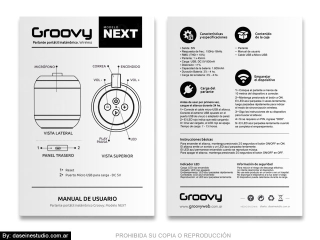 Packaging Parlante Modelo NETX - Diseño de Manual de Usuario