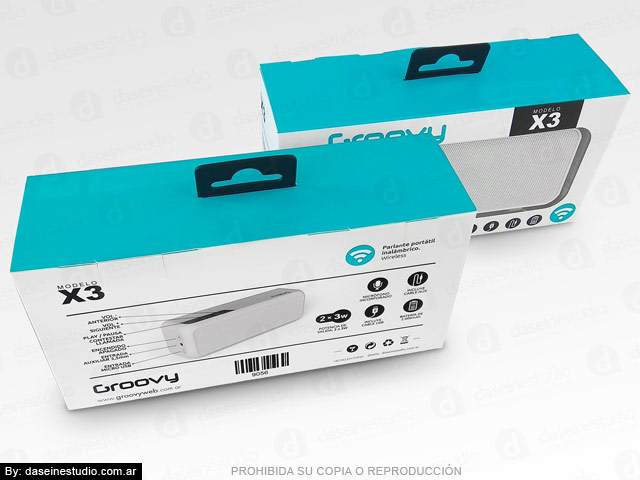 Packaging Parlante Modelo X3 - Diseño Frente y Dorso